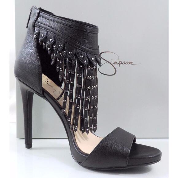 Jessica Simpson Reiko Studded Fringe Platform Heels Sandal Leather Black Size 11 - Picture 4 of 7